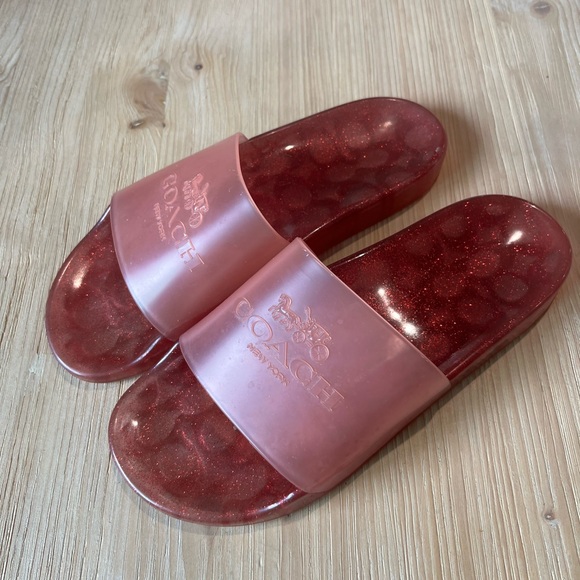 Coach Women's Pink Sparkle Slide Sandals  Ulyssa Jelly Pool Slides glitter - Picture 3 of 5